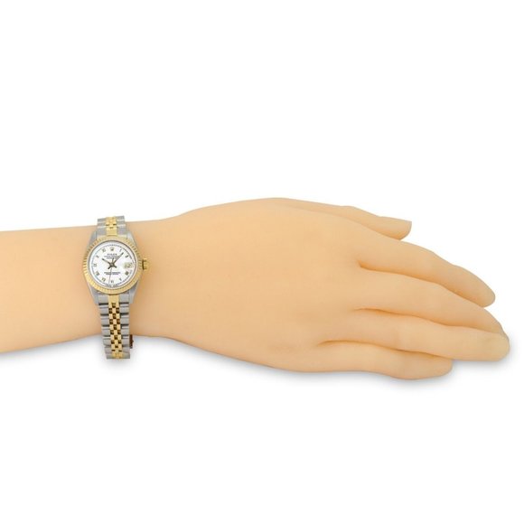 ROLEX DATEJUST WHITE ROMAN DIAL 18K GOLD FLUTED JUBILEE TWOTONE WATCH 26MM 69173 - Picture 13 of 13